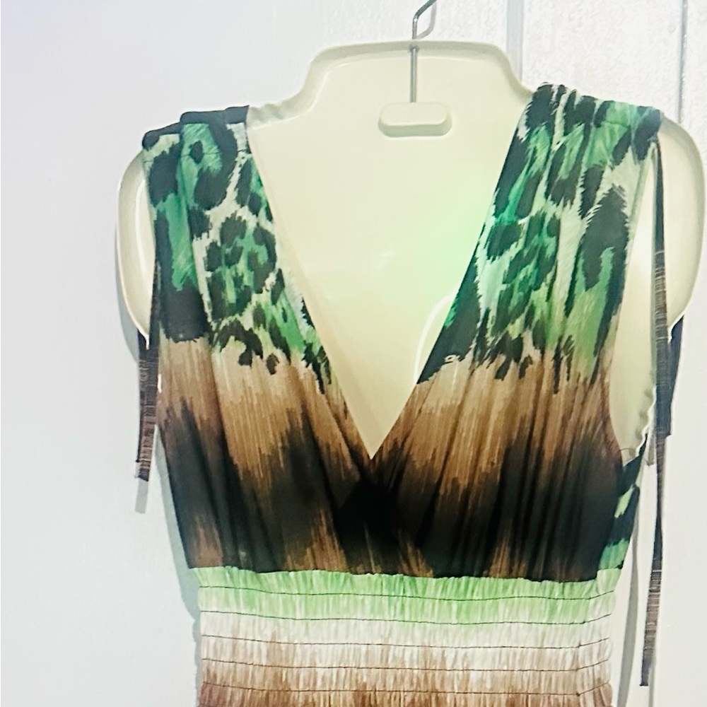 Stylish and Trendy Animal Print Lime Green/black and white Maxi Dress - Size M